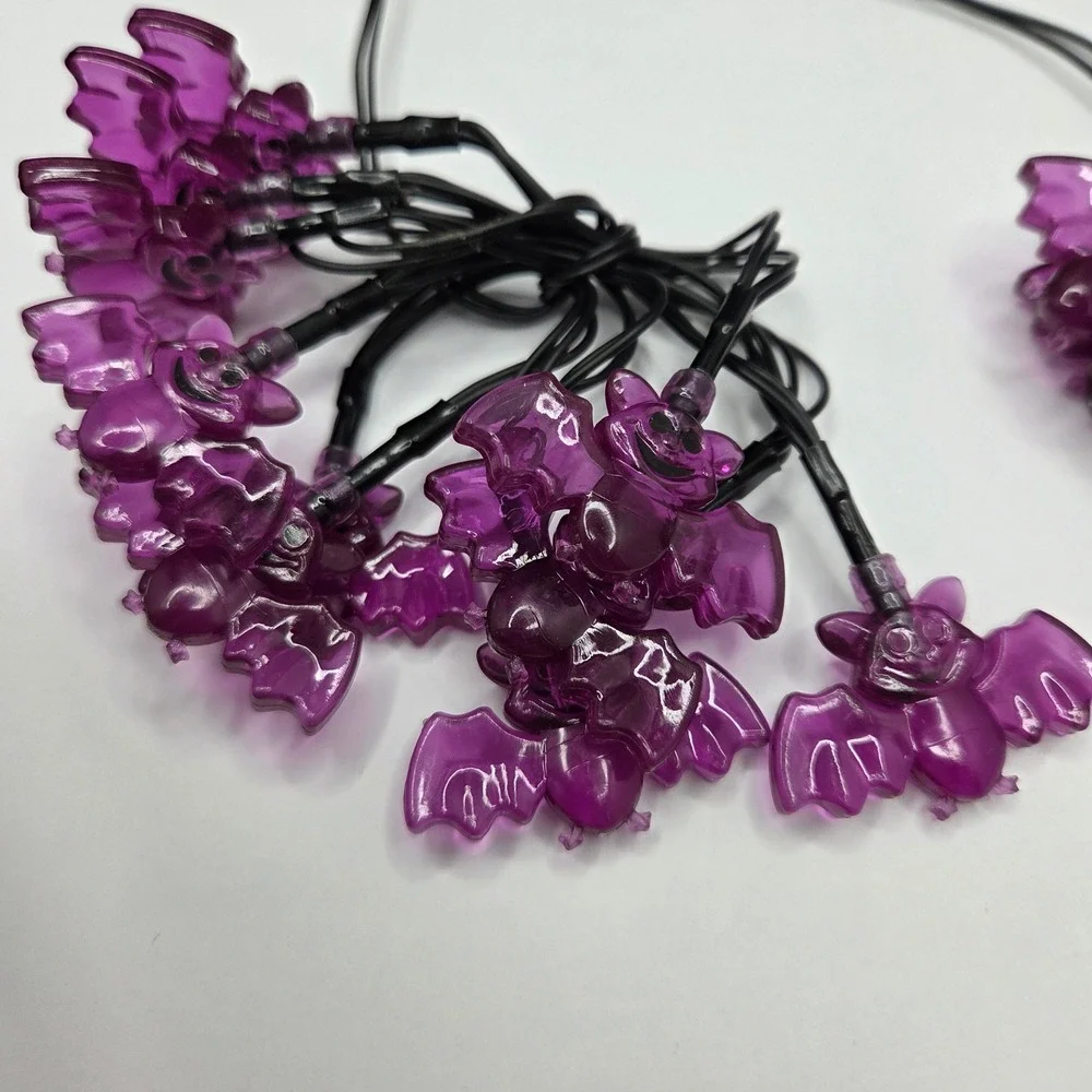 Halloween Bat String Lights Purple LED Battery Operated 2 Pack Set Spooky Decor